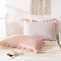 Merryword Pink Pillow Shams Beige and Pink Reversible Standard Pillowcases Cute Pillow Cover Set of 2 Soft Shabby Chic Ruffled Pillowcases 2 Pack (Queen (20x30) Beige Pink)
