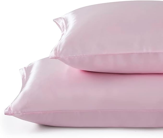 Satin Pillowcases with Zipper （20x26）,Standard Size Pillowcases Set of 2, Pink Silk Pillowcase for Hair and Skin