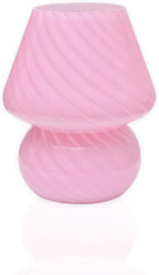 BSOD Pink Mushroom Lamp,Glass Mushroom Bedside Table Lamps Translucent Murano Vintage Style Striped Small Nightstand Desklamp Swirl Light for Home Decor, Dining, Living, Bedroom, Gift (Stripe Pink)