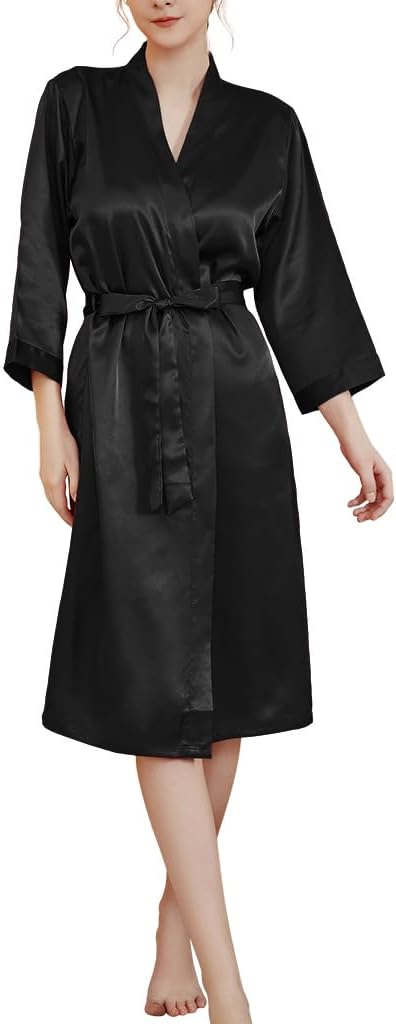 JEERLEEP Womens Silky Satin Robe Nine-quarter Sleeve Casual Sleepwear Party clothes Loungewear