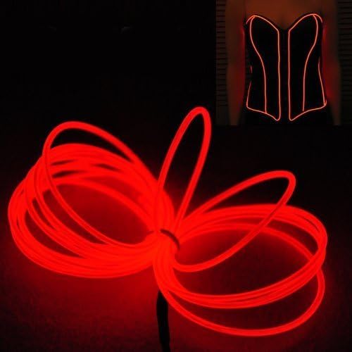 JIGUOOR EL Wire Battery Pack 16.4ft / 5m Bright Neon Light Strip 360° Illumination Neon Tube Rope Lights for DIY, Festival, Party Decoration, Pub, Halloween, Chrismas (16.4ft / 5m, Red)