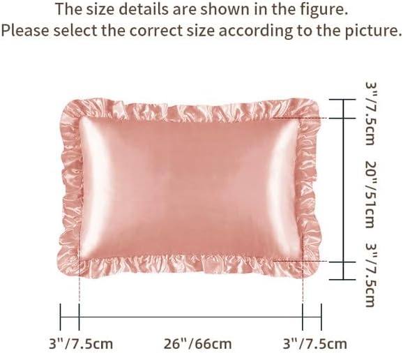 Silky Satin Ruffled Pillow Cases for Hair and Skin,Rose Gold Silk Pillowcases Queen Set of 2 with Envelope Closure Princess Room Decoration
