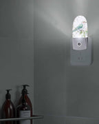 Spring Bird Pink Peach Blossom Night Light Plug into Wall, Watercolor Green Leaves Popsicle Shape Night Light Nightlight with Light Sensors for Kids Bedroom Hallway