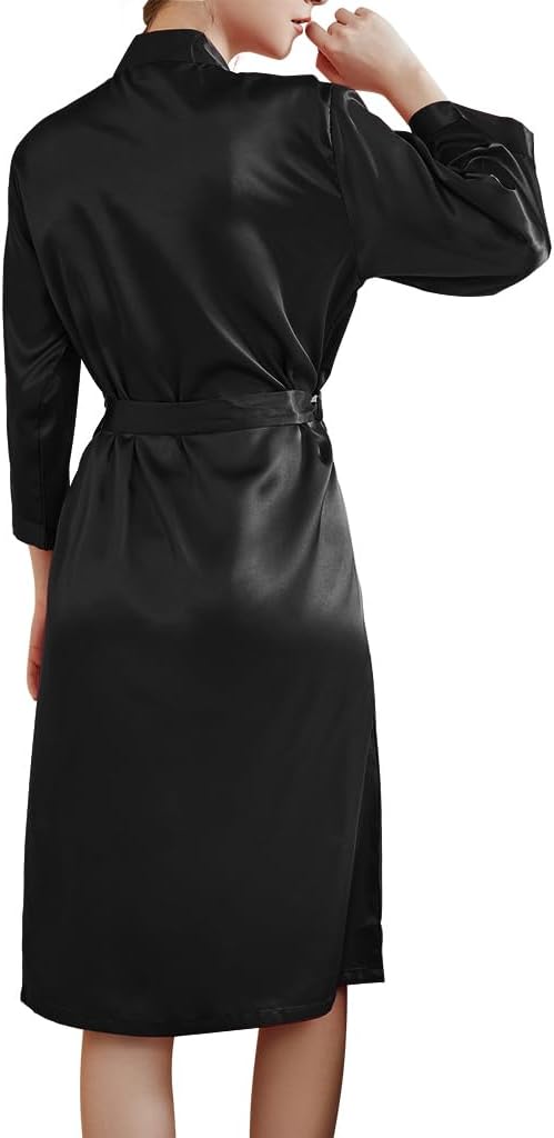 JEERLEEP Womens Silky Satin Robe Nine-quarter Sleeve Casual Sleepwear Party clothes Loungewear