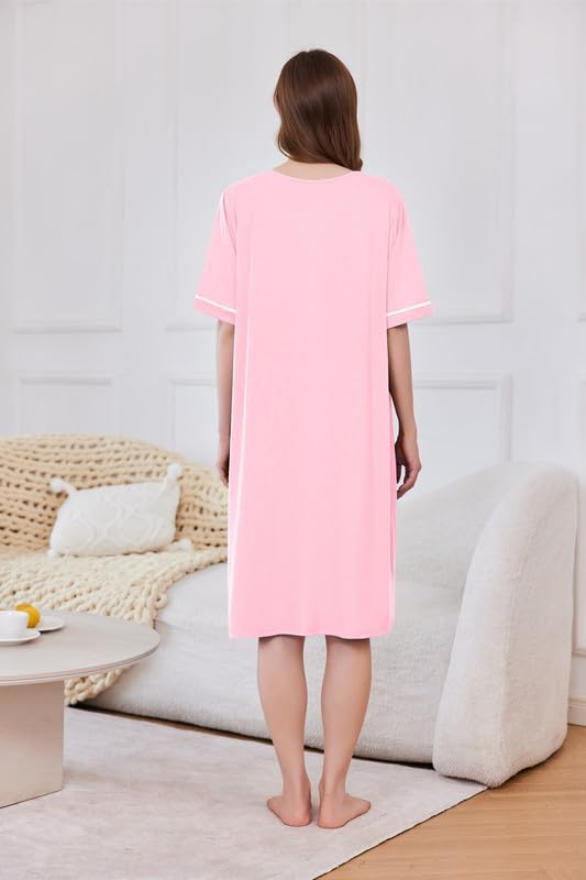 Ekouaer Women Zipper Robe Short Sleeve Duster Housecoat Short Bathrobes Zip Front Nightgown with Pockets S-3XL