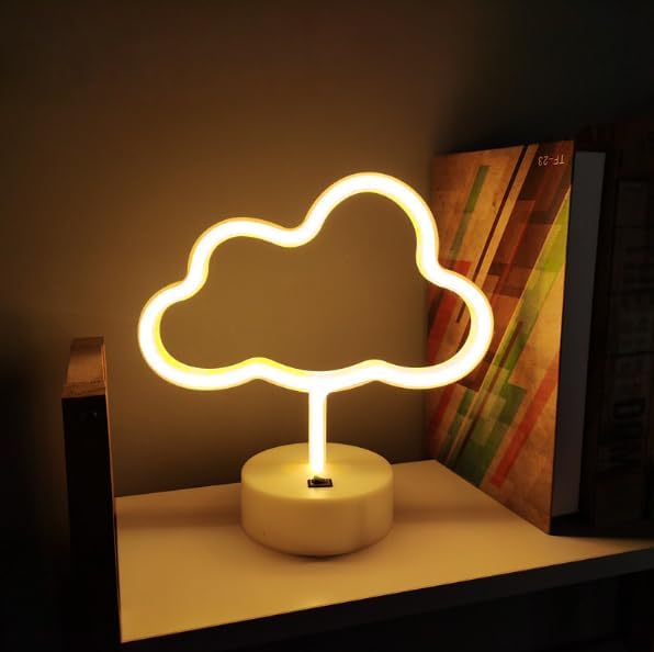 Cloud Neon Sign Lamp Dimmable LED with Standable Base and Touchable Switch,USB or 3-AA Battery Powered Neon Signs LED Desktop Wall Decoration for Party, Bedroom ，Birthday Christmas G