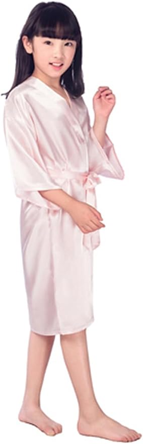 QXQTER Silky Satin Robes for Kids Girls Flower Girl Robe for Wedding Bridal Party with Gold Glitters
