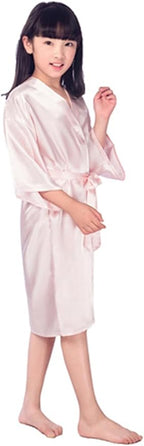 QXQTER Silky Satin Robes for Kids Girls Flower Girl Robe for Wedding Bridal Party with Gold Glitters
