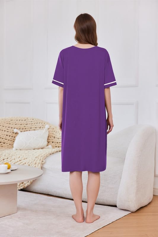 Ekouaer Women Zipper Robe Short Sleeve Duster Housecoat Short Bathrobes Zip Front Nightgown with Pockets S-3XL