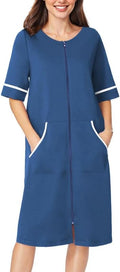 Ekouaer Women Zipper Robe Short Sleeve Duster Housecoat Short Bathrobes Zip Front Nightgown with Pockets S-3XL