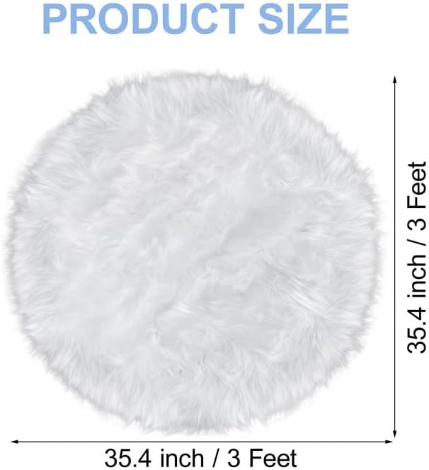3 ft Fluffy White Round Rug for Bedroom Living Room, Soft Furry White Circle Rug for Kids Room Shaggy Circular Carpet for Nursery Teen's Room, Fuzzy Plush Rug for Dorm