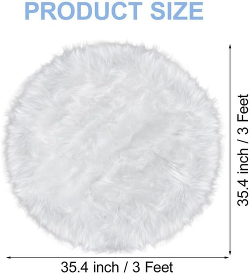 3 ft Fluffy White Round Rug for Bedroom Living Room, Soft Furry White Circle Rug for Kids Room Shaggy Circular Carpet for Nursery Teen's Room, Fuzzy Plush Rug for Dorm