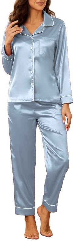 U2SKIIN Women Silk Pajamas Set, Long Sleeve Satin Pajamas for Women Sleepwear Button Down Pjs Set Two-piece