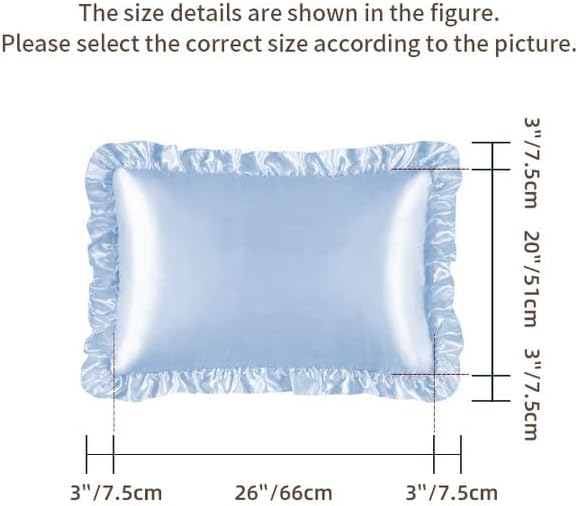 Silky Satin Ruffled Pillow Cases for Hair and Skin,Light Blue Silk Pillowcases Queen Set of 2 with Envelope Closure Princess Room Decoration