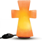 Himalayan Salt Cross Lamp – 8" Tall, 5" Wide, 7 lbs – Handcrafted Pink Salt Lamp Night Light with Wooden Base – Decorative Gift for Prayer Room, Bedroom, or Living Space