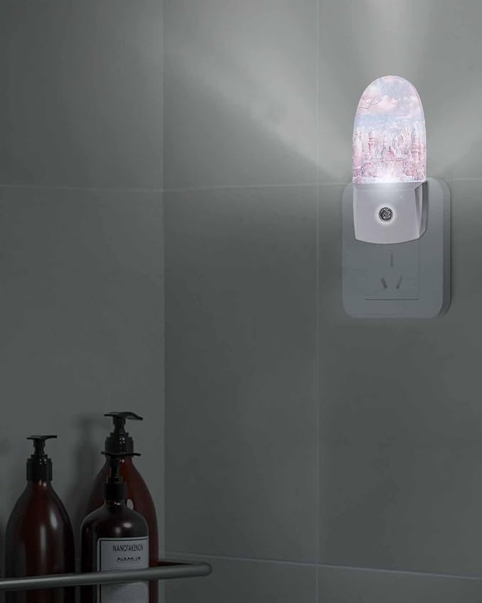Christmas Peach Town Xmas Tree Night Light Plug into Wall, Winter Snowflake Cloud Sky Blue Popsicle Shape Night Light LED Nightlight with Light Sensors for Kids Bedroom Hallway
