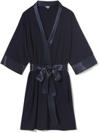PJ Harlow Womens Shala-rib Knit Camono Robe With Satin Belt and Trim