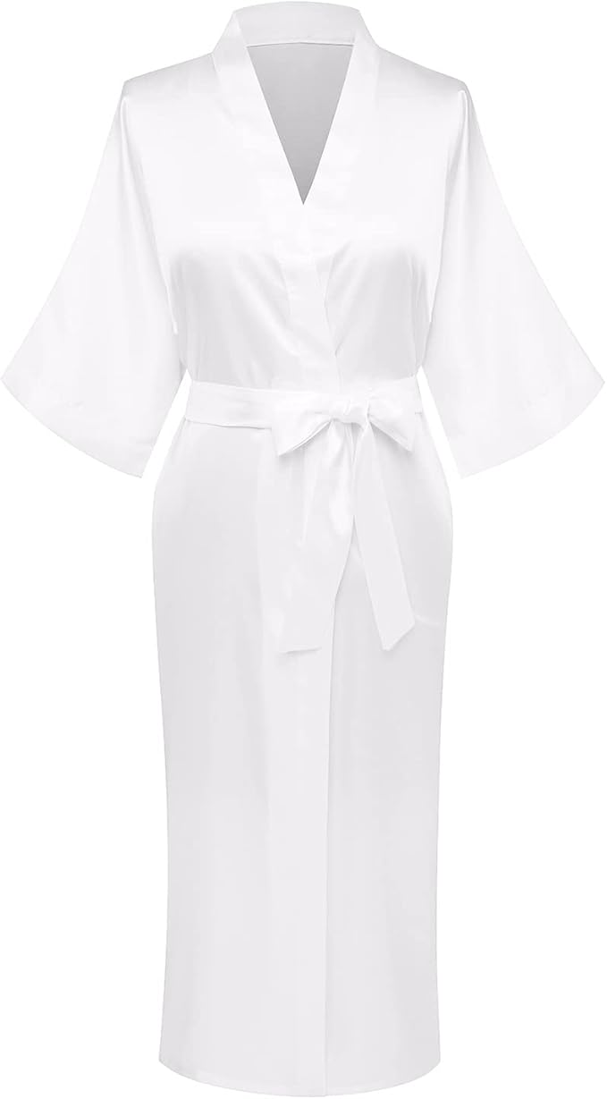 Womens Long Silky Robe Satin Kimono Robes Silk Bathrobe for Wedding Party Full Length Dressing Gown