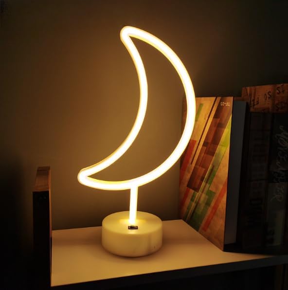Moon Neon Sign Lamp Dimmable LED with Standable Base and Touchable Switch,USB or 3-AA Battery Powered Neon Signs LED Desktop Wall Decoration for Party, Bedroom ，Birthday Christmas G