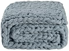 YAAPSU Chunky Knit Throw Blanket for Couch, 51"x63", 100% Hand Knitted Thick Cable Knit with Cozy Jumbo Chenille Yarn, Soft Large Rope Knot Crochet Blankets for Sofa Bed Living Room Décor, Fog Blue