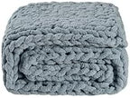 YAAPSU Chunky Knit Throw Blanket for Couch, 51"x63", 100% Hand Knitted Thick Cable Knit with Cozy Jumbo Chenille Yarn, Soft Large Rope Knot Crochet Blankets for Sofa Bed Living Room Décor, Fog Blue