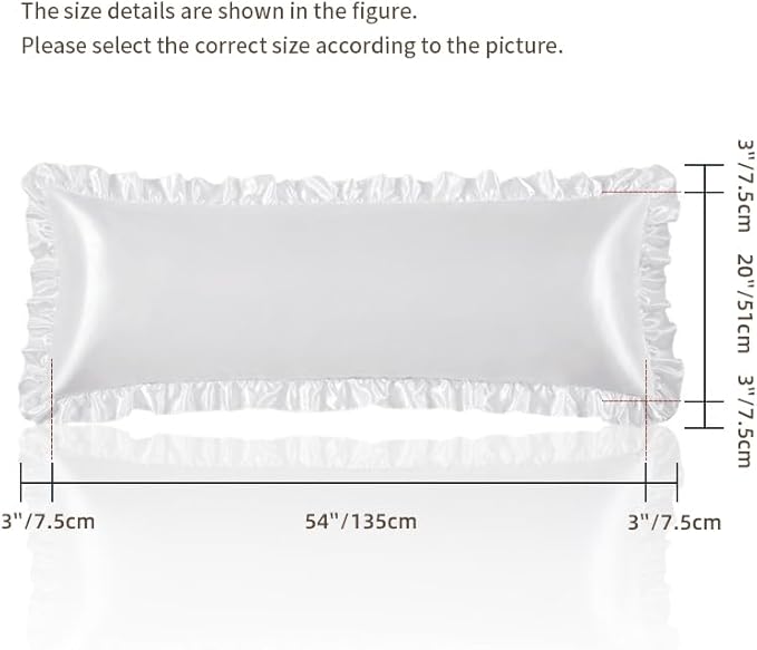 White Satin Pillowcases Body Pillow for Hair and Skin,White Body Pillow Silk Pillowcase with Envelope Closure Princess Room Decoration