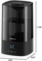 ROSEKM Automatic Humidifiers for Bedroom Large Room, 4.5L Cool Mist Humidifier for Home & Plant with Timer & Humidity Sensor, Last Up to 18H on High Setting, Auto Shut-Off, 360° Nozzle (Black)