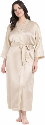 Silk Robes for Women Ankle Length Satin Kimono Robes with Belt Bridemaids Sleepwear Bachelorette Nightgown