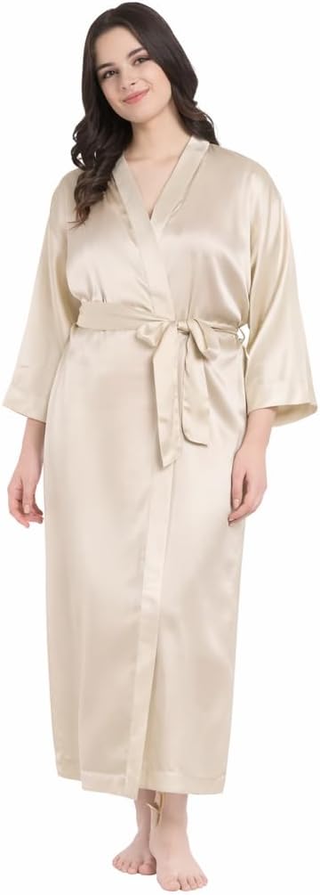 Silk Robes for Women Ankle Length Satin Kimono Robes with Belt Bridemaids Sleepwear Bachelorette Nightgown