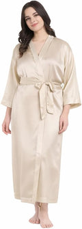 Silk Robes for Women Ankle Length Satin Kimono Robes with Belt Bridemaids Sleepwear Bachelorette Nightgown