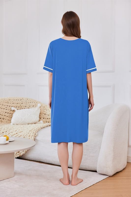 Ekouaer Women Zipper Robe Short Sleeve Duster Housecoat Short Bathrobes Zip Front Nightgown with Pockets S-3XL