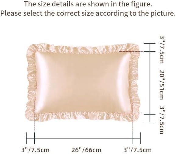 Silky Satin Ruffled Pillow Cases for Hair and Skin,Champagne Silk Pillowcases King Set of 2 with Envelope Closure Princess Room