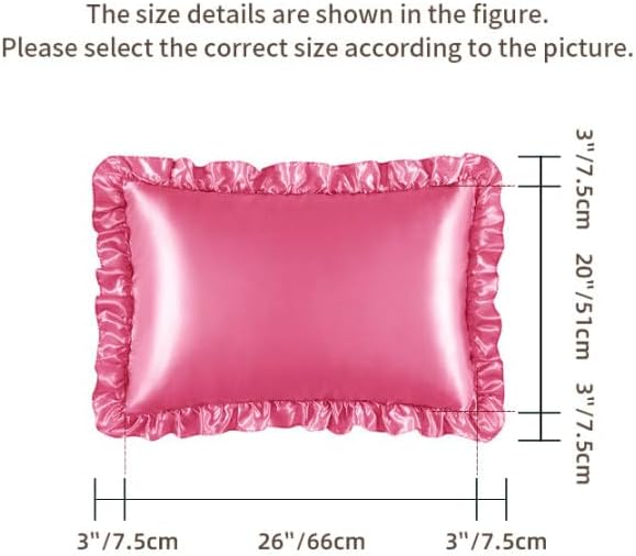 Silky Satin Ruffled Pillow Cases for Hair and Skin,Peach Red Silk Pillowcases King Set of 2 with Envelope Closure Princess Room