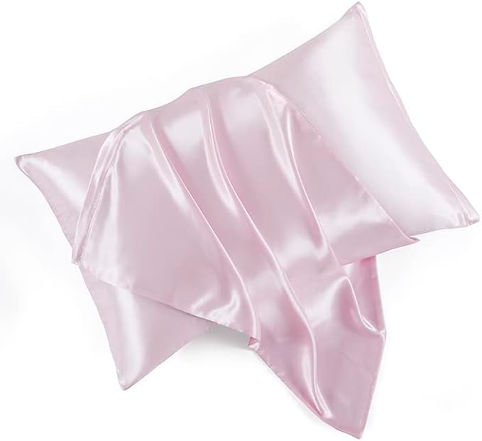 Satin Pillowcases with Zipper （20x26）,Standard Size Pillowcases Set of 2, Pink Silk Pillowcase for Hair and Skin