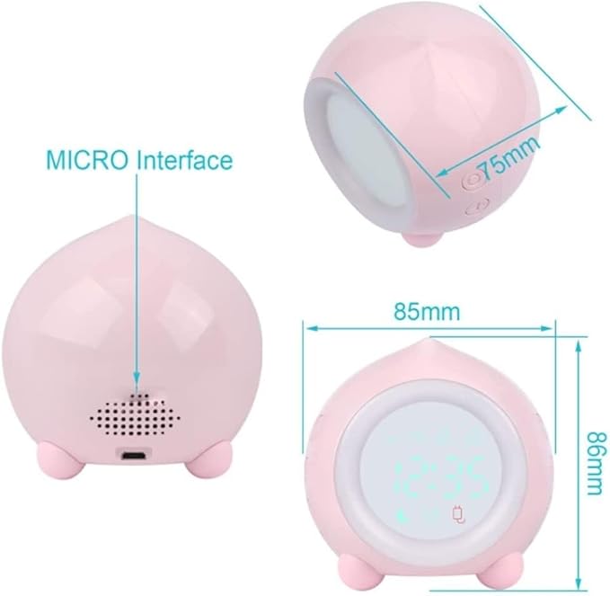 Peach Shape Alarm Clock with Sleep Night Light, Smart LED Digital Clock with Snooze, Timer, & 7 Color Options – USB Charging