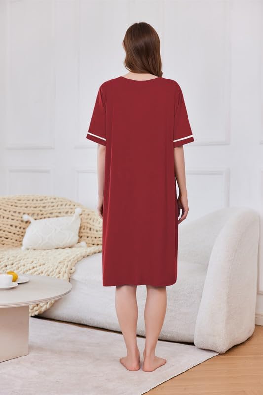 Ekouaer Women Zipper Robe Short Sleeve Duster Housecoat Short Bathrobes Zip Front Nightgown with Pockets S-3XL