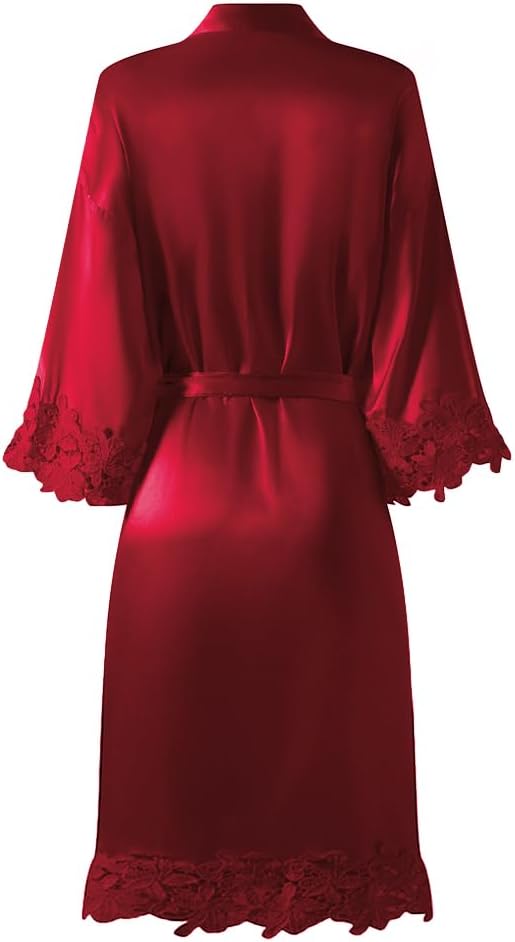 Womens Lace Robe Silk Robes Short Bridal Robe, Sleepwear Wedding For Bridal Bride Bridesmaid Soft Kimono Robes