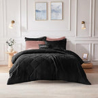 Intelligent Design Twin Comforter Set, Velvet Comforter Set , Luxury Diamond Quilting Comforter Set, Fluffy Comforter Bed Set with Decorative Pillowand 1 Sham, 3 Piece Black, Twin/Twin XL