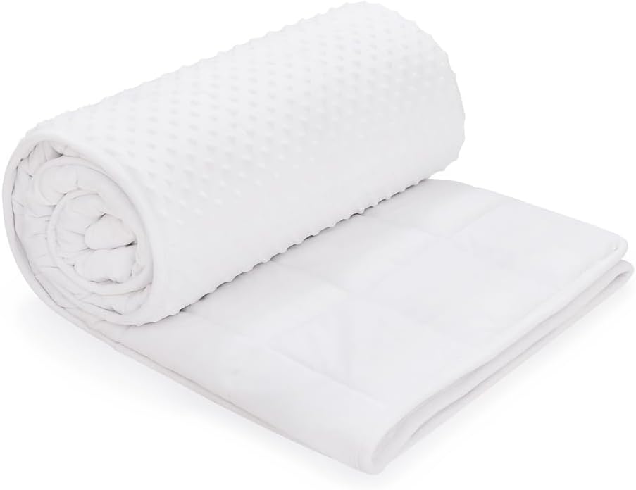 TONGDADA Minky Weighted Blanket | 40''x60'',7lbs | Cozy and Soft Minky Weighted Throw Blanket | Luxury Velvet with Premium Glass Beads | White Minky
