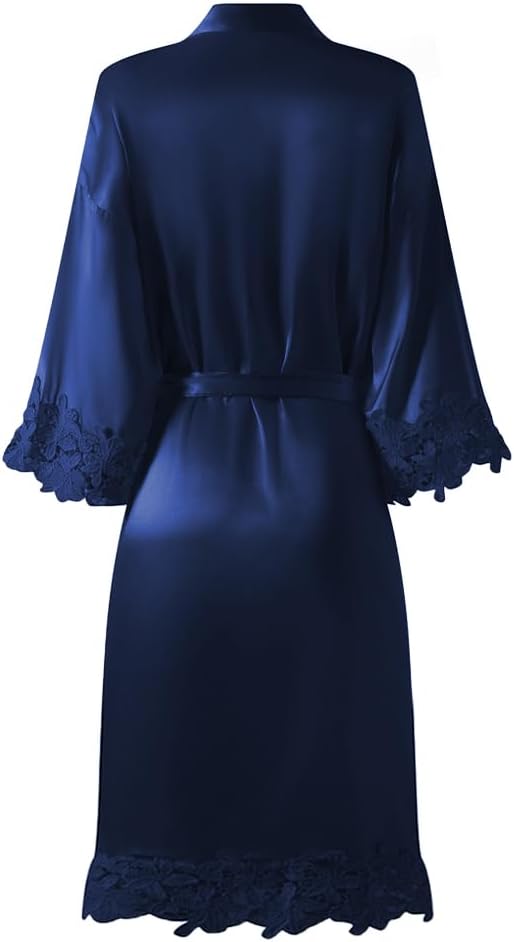 Womens Lace Robe Silk Robes Short Bridal Robe, Sleepwear Wedding For Bridal Bride Bridesmaid Soft Kimono Robes