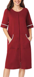 Ekouaer Women Zipper Robe Short Sleeve Duster Housecoat Short Bathrobes Zip Front Nightgown with Pockets S-3XL