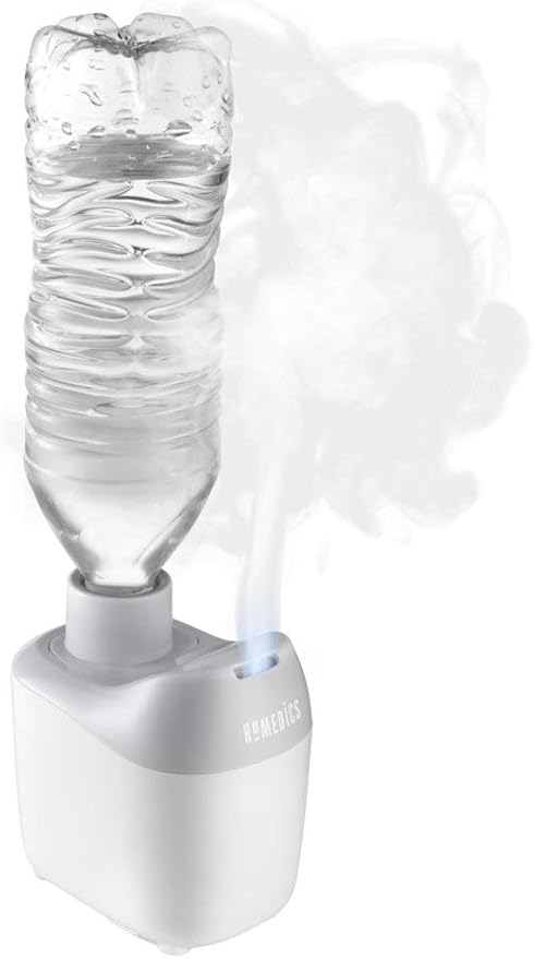 Homedics Ultrasonic Portable Humidifier – Small Air Humidifiers for Bedroom, Plants, Office, Travel – Cool Mist Humidifiers, Uses Standard Water Bottle, White