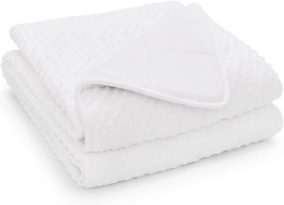 TONGDADA Minky Weighted Blanket | 60''x80'',15lbs | Cozy and Soft Minky Weighted Throw Blanket | Luxury Velvet with Premium Glass Beads | White Minky
