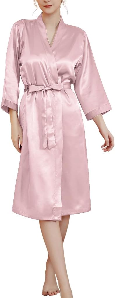 JEERLEEP Womens Silky Satin Robe Nine-quarter Sleeve Casual Sleepwear Party clothes Loungewear