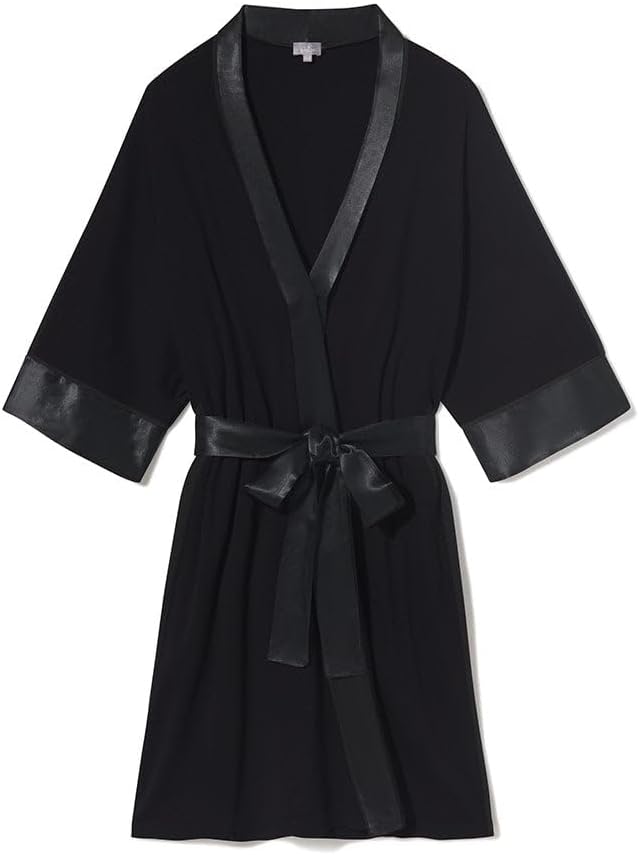 PJ Harlow Womens Shala-rib Knit Camono Robe With Satin Belt and Trim