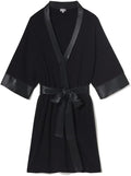 PJ Harlow Womens Shala-rib Knit Camono Robe With Satin Belt and Trim