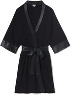 PJ Harlow Womens Shala-rib Knit Camono Robe With Satin Belt and Trim