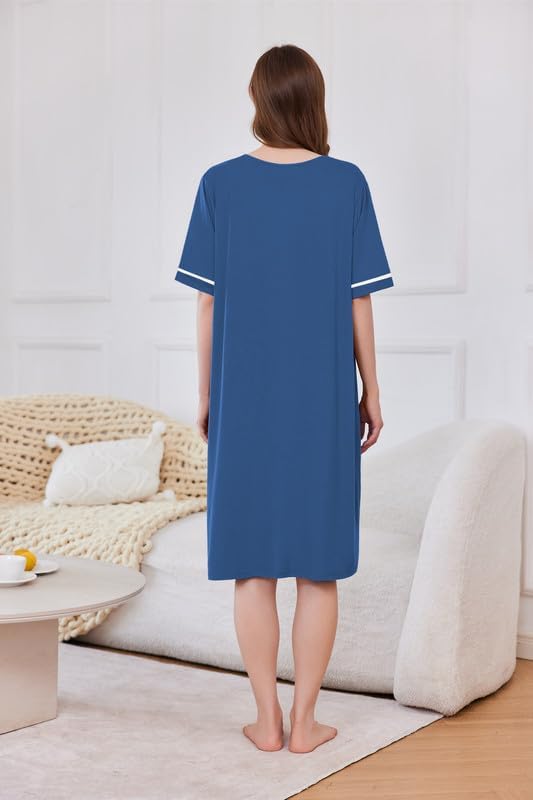 Ekouaer Women Zipper Robe Short Sleeve Duster Housecoat Short Bathrobes Zip Front Nightgown with Pockets S-3XL