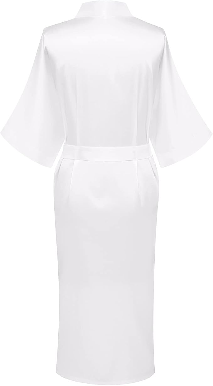Womens Long Silky Robe Satin Kimono Robes Silk Bathrobe for Wedding Party Full Length Dressing Gown