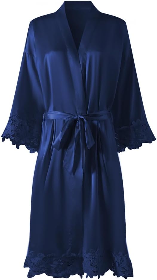 Womens Lace Robe Silk Robes Short Bridal Robe, Sleepwear Wedding For Bridal Bride Bridesmaid Soft Kimono Robes